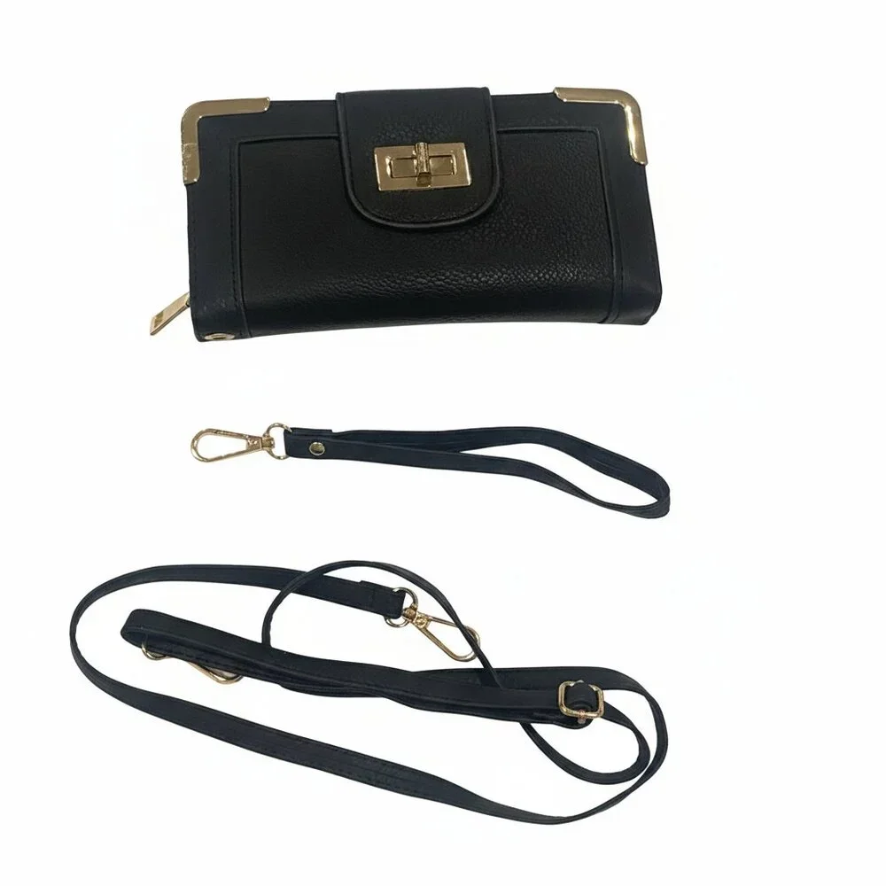 Bottari USA Crossbody Wallet Purse Turnlock Gold Hardware Black OS - Picture 11 of 11